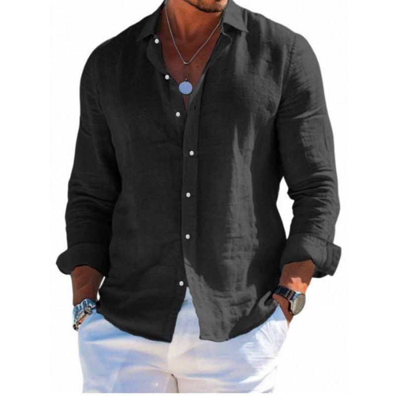 Cotton and Linen Casual Resort Shirt Lapel Beach Long-sleeved Shirt