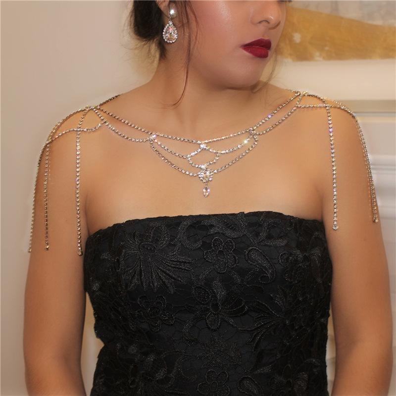 

European And American New Bridal Rhinestone Shoulder Chain Wedding Dress Accessories Follow Makeup Studio Style Multi-Layer Necklace Accessories