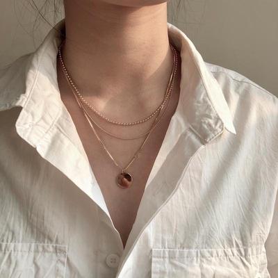 Japanese & Korean Style Multi-Layer Round Pendant Necklace for Versatile Elegance