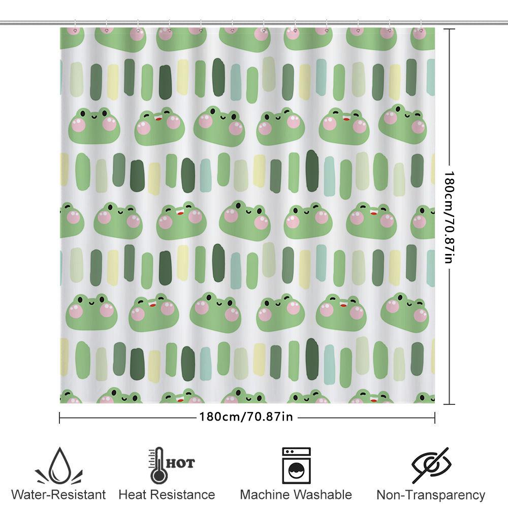 Cute Green Frog Pattern Shower Curtain For Bathroom Decor Kids Bathing Room Waterproof Fabric Home Living Room Decoration White