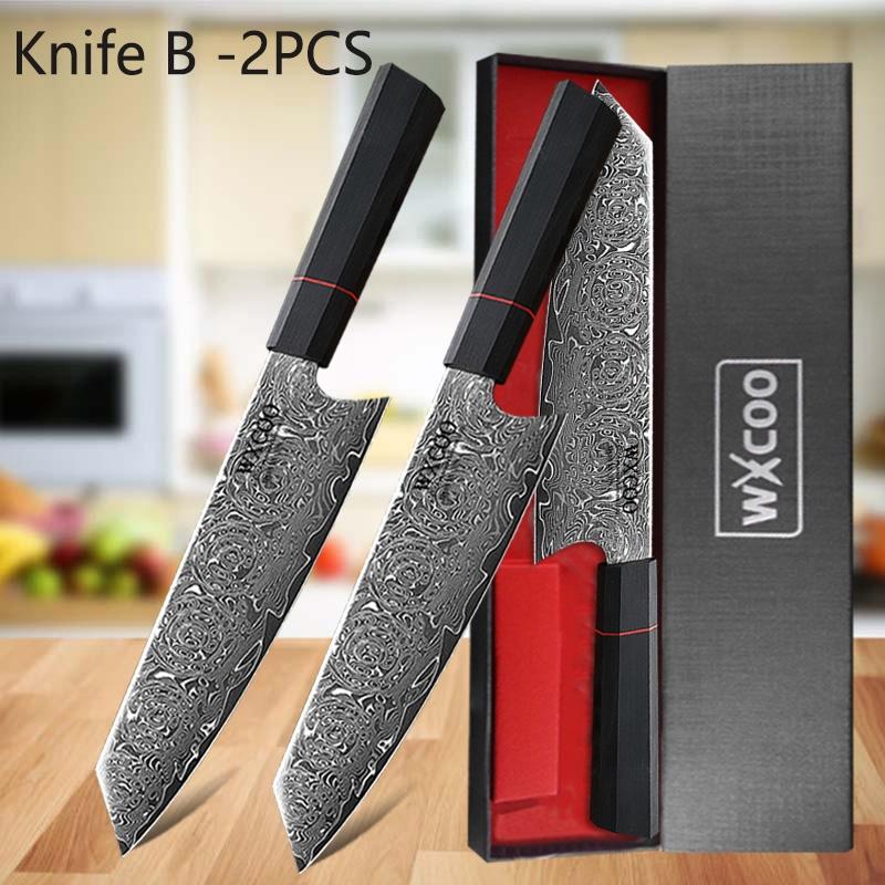 WXCOO 8inch Japanese Santoku Knife Kitchen Knives Household Kiritsuke Steel Damascus 67 Layer Fruit Vegetable Knife Accessories