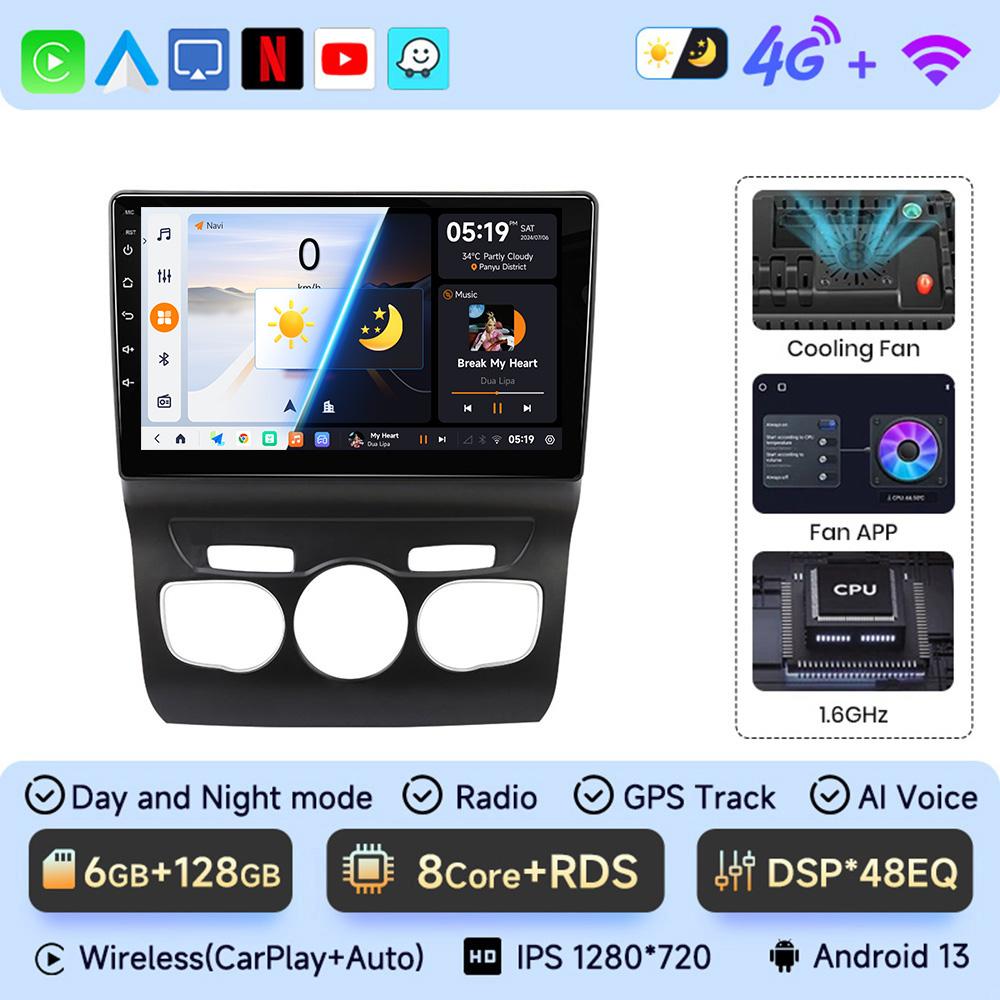 JIUYIN Android 13 Car Radio For Citroen C4 2 B7 2013 - 2016 Wireless CarPlay Android Auto Multimidia Video Car Systems