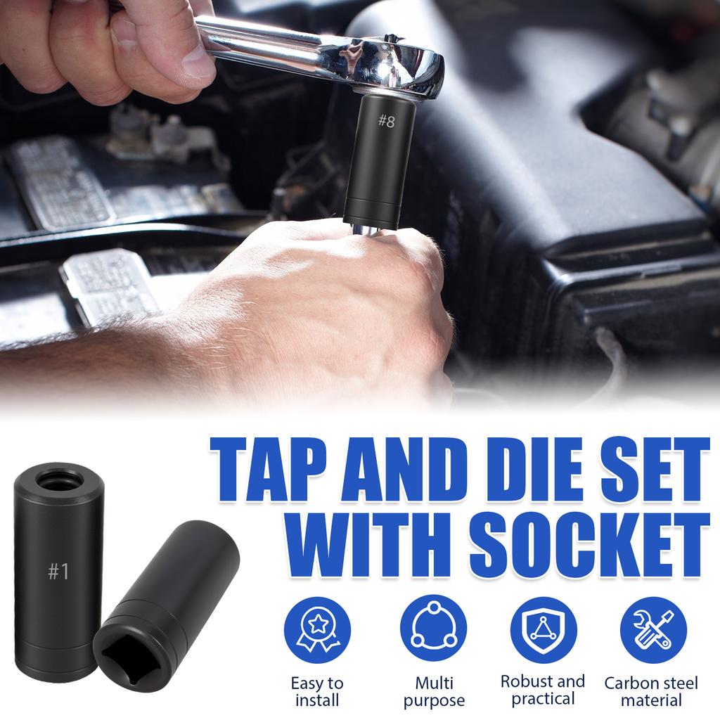 8Pcs Tap Socket Set Carbon Steel 1/4 Inch and 3/8 Inch Square Drive Tap Socket Adapter with Holder for Tight Space Ratchet