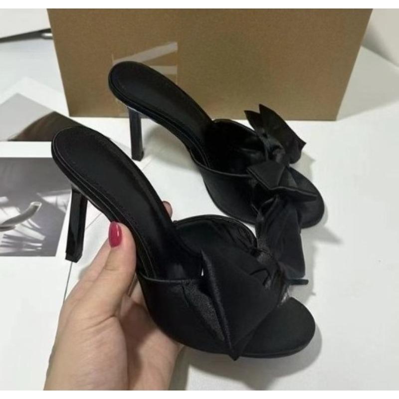 Sandals for Woman Bow Summer Sexy Open Toe Footwear Thin Heels Women's Shoes Diamond Party Weddings Stiletto Sandal Slippers