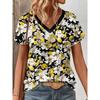 Fashion Women's V-Neck Short Sleeve 3D Flower Color Printing V-Neck Flower Short Sleeve