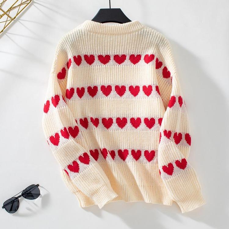Vintage Print Loose Knitwear Sweater Long Sleeve Pullover Top O Neck Autumn Winter