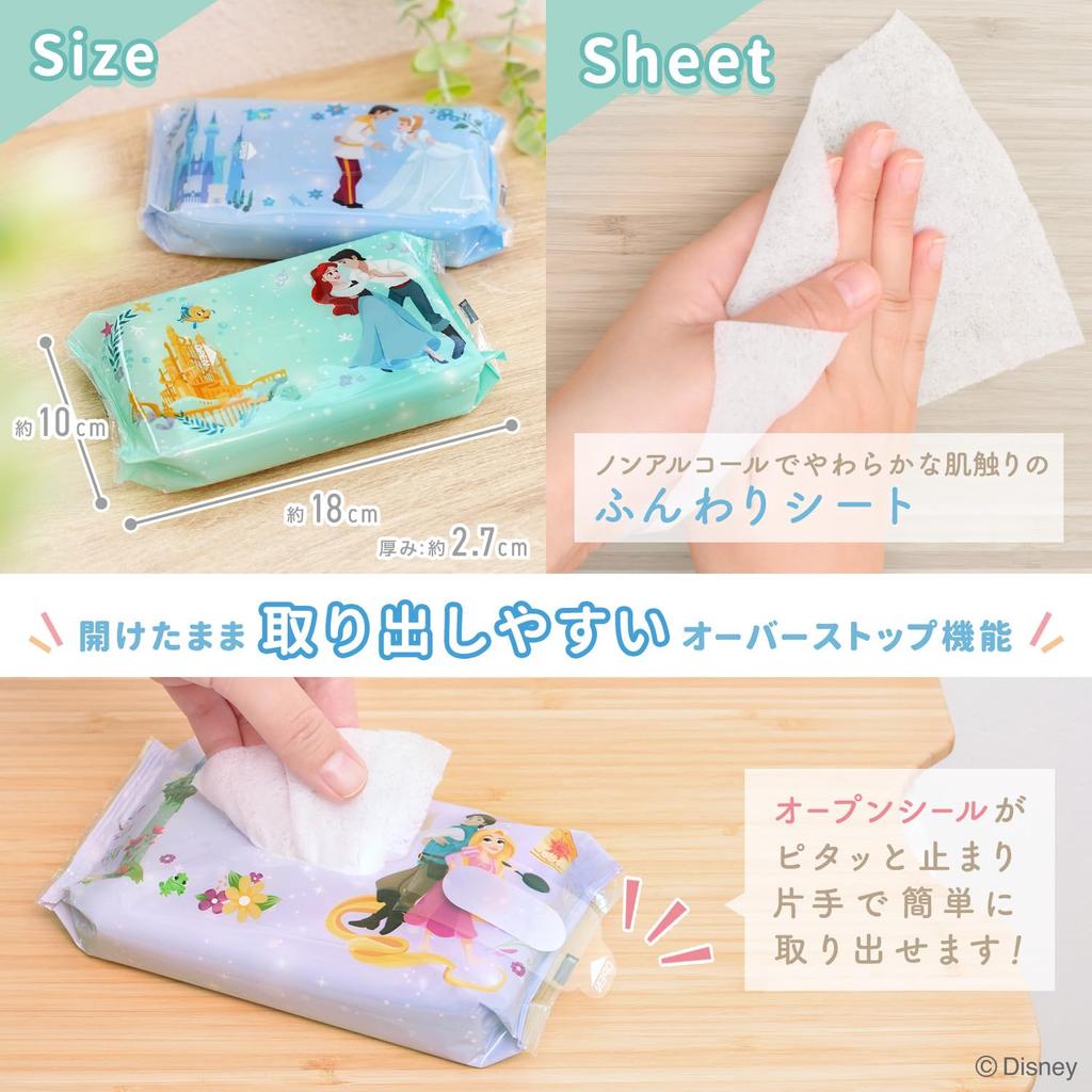 LEC Disney Disinfecting Wet 60 Sheets X 20 Packs 1200 Sheets Tested for Disinfection Performance Made In Japan Alcohol-Free Wipes, (Disney Princesses)