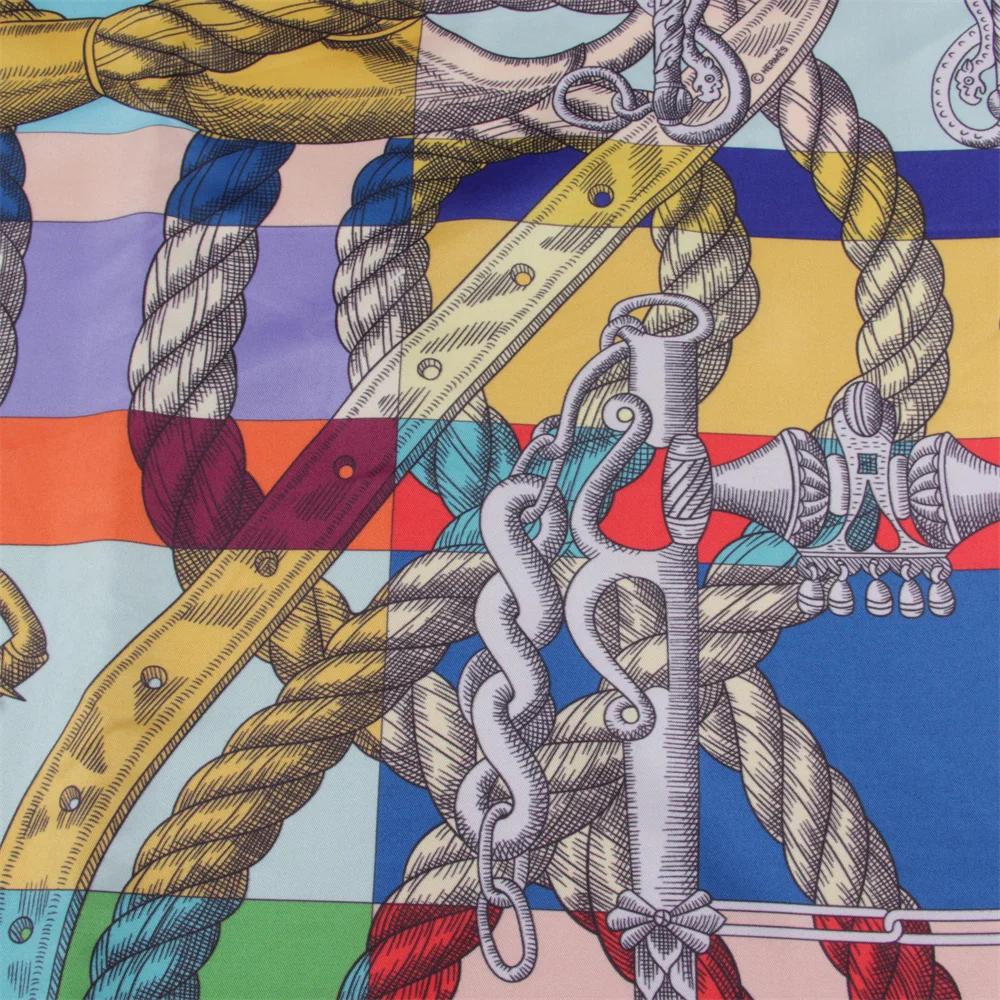 POBING Manual Hand Rolled Twill Silk Scarf Women Rope Double Side Print Square Scarves Wraps Echarpes Foulards Femme Hijab 90CM