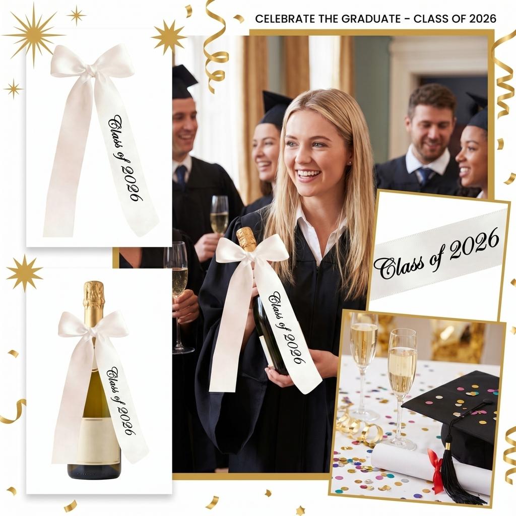 Class Of 2026 Graduation Champagne Bottle Ribbon Congratus Grad Graduation Party Wine Bottle Ribbon (No Bow Tied)