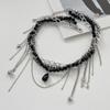 Retro Water Drop Key Heart Shaped Round Bead Tassel Pendant Necklace 2025 Multi Layer Black Crystal Girl Fashion Jewelry