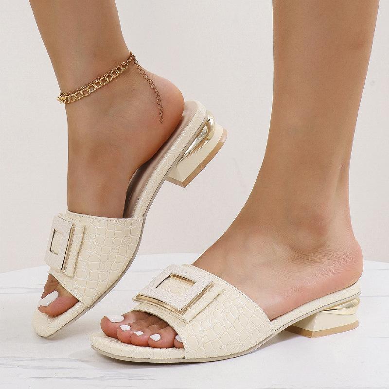 Мода Мода Женские Шлепанцы на Высоком Каблуке Летние Слипоны Элегантная Обувь на Низком Каблуке для Свадебной Вечеринки Удобные Нескользящие Женские Шлепанцы