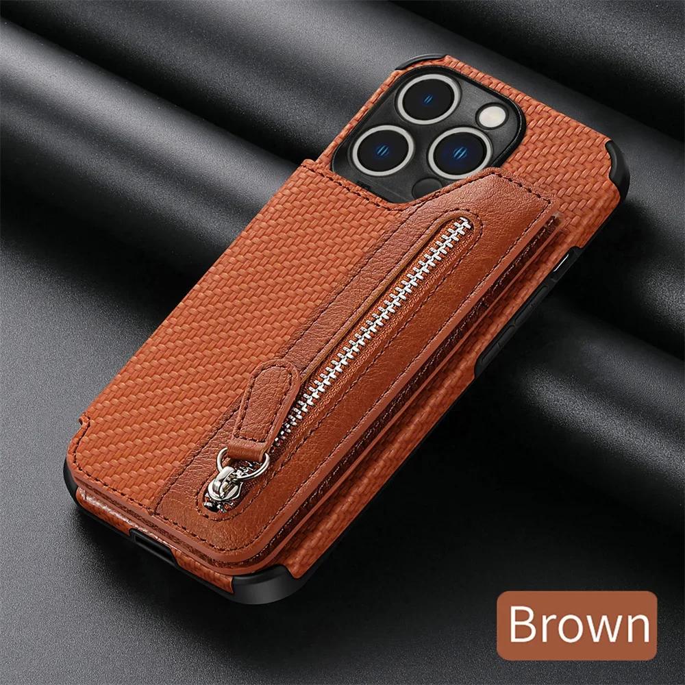 Peněženka na zip Držák na kreditní karty Pouzdro na telefon pro IPhone 13 12 Mini 14 11 Pro XS Max XR X 7 8 6 6s Plus SE 2 3 Stojan Kožený kryt