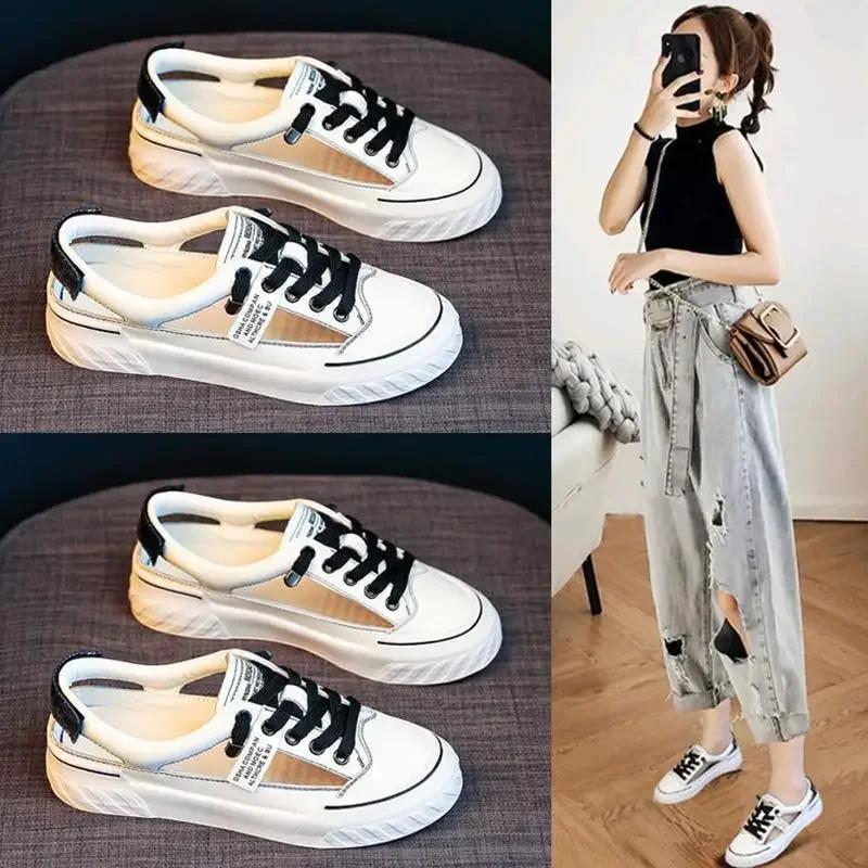Fashion Women's Summer 2024 New Style Casual Loafers Shoes Thin Breathable Hollow Out Sports Sandals White Roman Flat Bottom Shoes