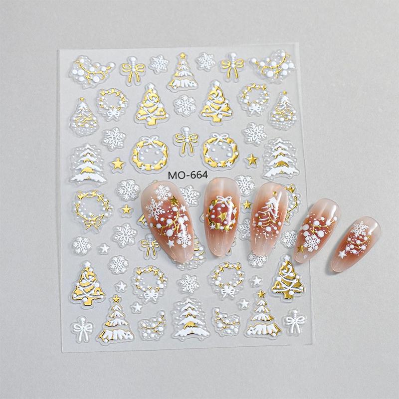 1 Sheet Gold Christmas Nail Art Stickers Bronzing Xmas Tree Snowflake Snowman Star Sliders Cartoon Deer New Year Manicure Decal