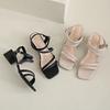 Coarse Heel Sandals Women's Summer 2025 New French Medium Heel Gentle and Versatile One-word Buckle with Large Size High Heels Casual Style