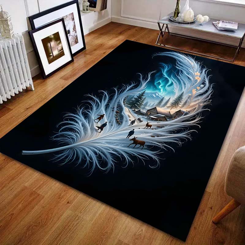 Koberec s potiskem Svět peří pro ložnici, obývací pokoj, k posteli, k pohovce, podlahová rohož, moderní domácí dekorace, koberec do hracího prostoru, velký rozměr