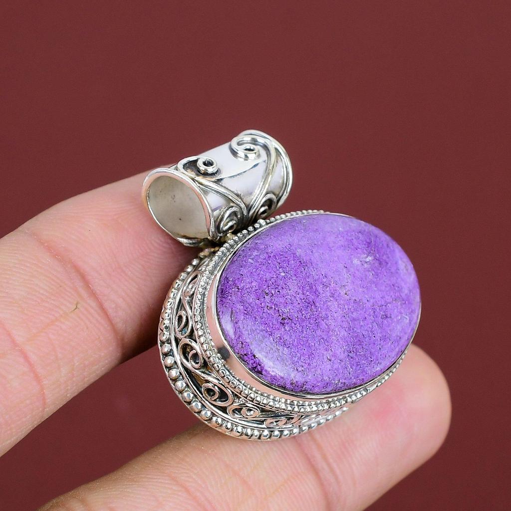 Purpurite Pendant Genuine Gemstone Pendant 925 Sterling Silver Pendant Dainty Vintage Pendant Handmade Jewelry Gifts For Mom Stylish Pendant