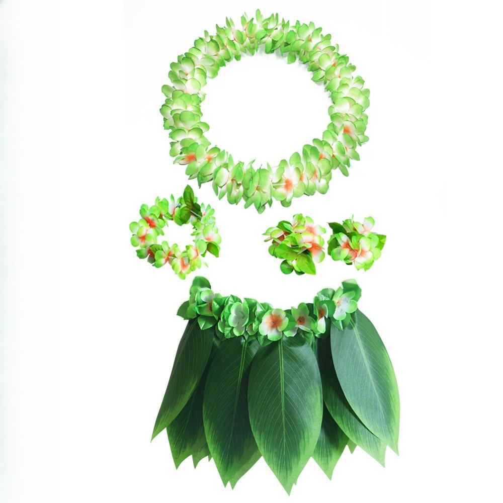 Hawaiian Luau Costume Set Leaf Skirt Flower Lei for Kids Adults Party Outfit