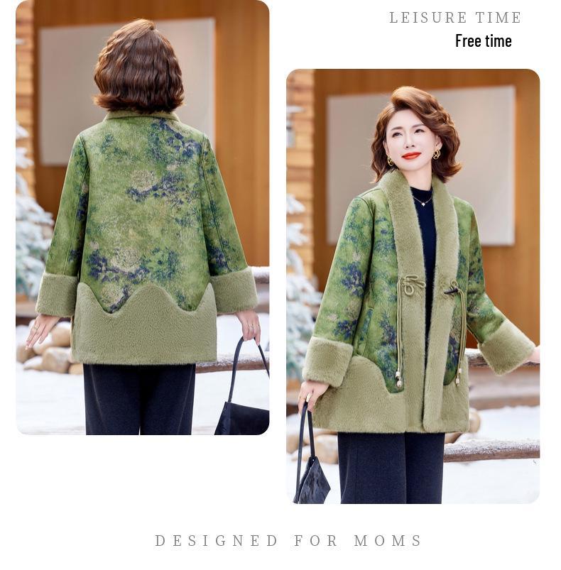 Mom's Winter Mink Fleece Mid-Length Coat: Warm, Thick Fur Coat for Middle-Aged & Elderly Women - National Style, Perfect for New Year.