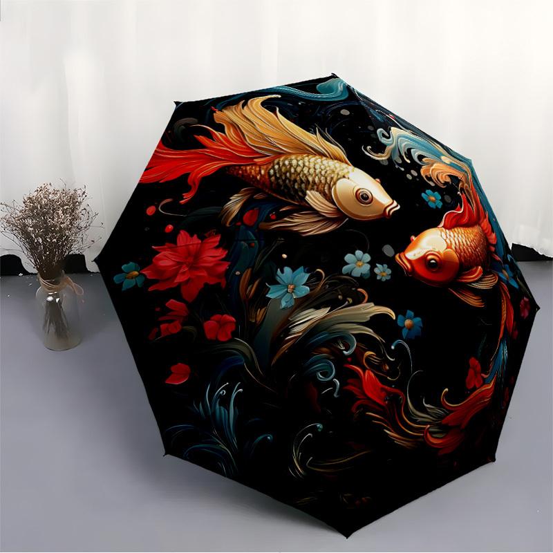 1pc Koi Fish Decor Automatic Umbrella - 8-Rib Durable Frame, Portable Fashion Accessory & Holiday Gift yy251117149