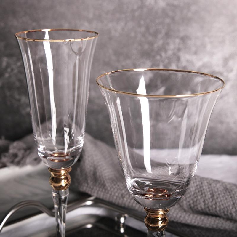 Elegant Gold-Rimmed Wine and Champagne Glasses for Dining and Decor
