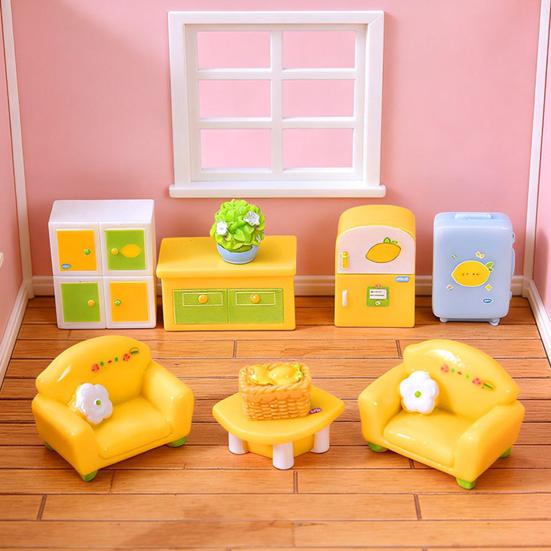 Yousheng Miniature Dollhouse Furniture Mini Resin Bed Sofa Cabinet Table Accessories Lemon Style Tiny Pretend Play Props for Fairy Garden Doll House