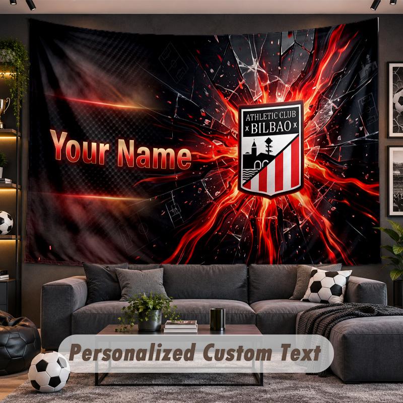 Athletic Bilbao FC Personalized Tapestry Support Custom Name, Wall Art Home Decoration