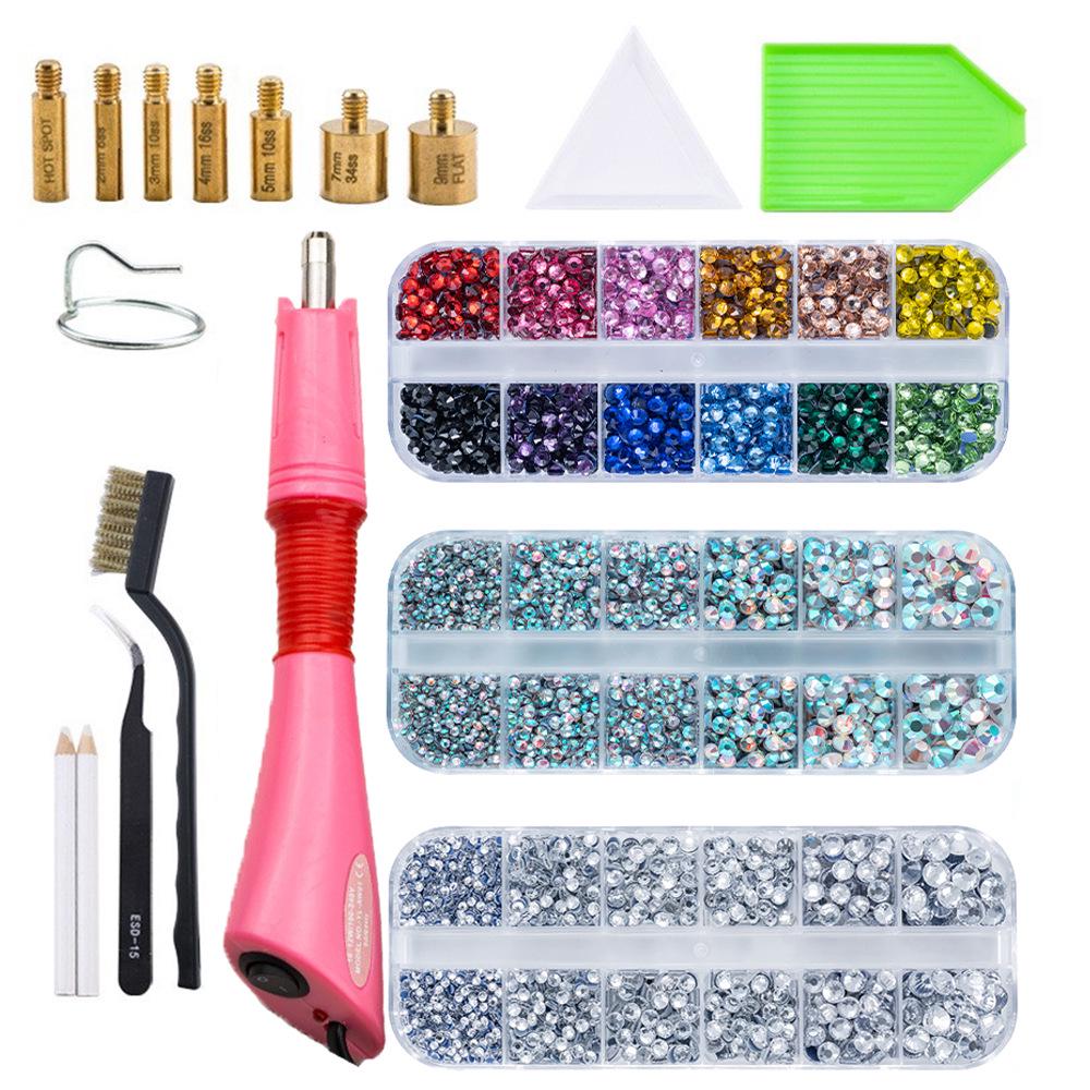 Hot Melt Glue Rhinestone Applicator Set with 12 Grids for DIY Clothing Décor and Flat Bottom Rhinestones