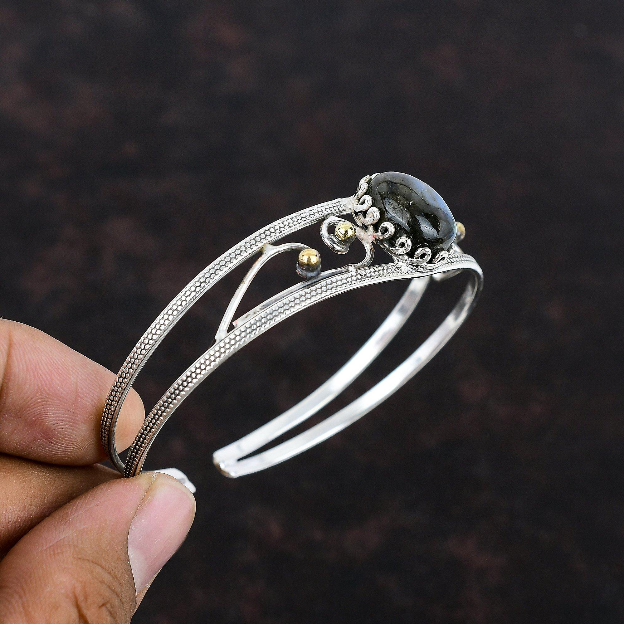 Bracelet Manchette Argent Sterling 925 – Pierre Précieuse Quartz Iolite Bleu – Fait Main Inde