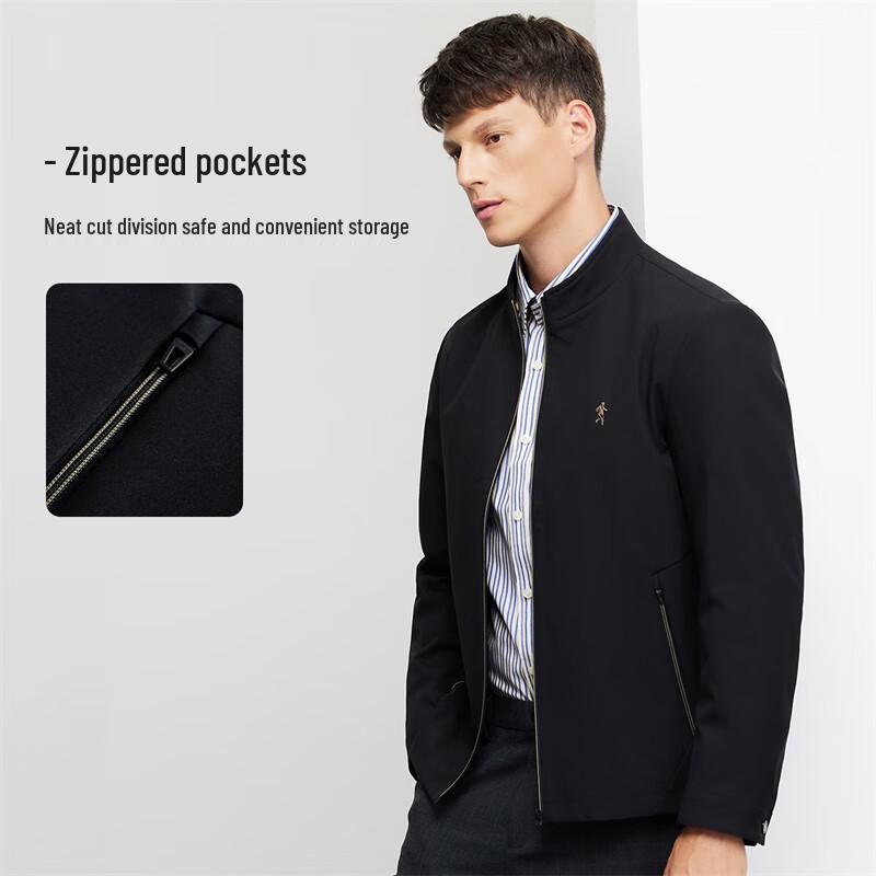 Dancing with Wolves Men's Casual Windproof Jacquard Ribbed Stand-Up Collar Jacket