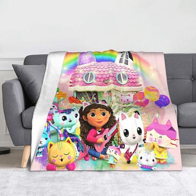 Pink Gabby Dollhouse Blanket Coral Fleece Plush Cute Cartoon Ultra-Soft Throw Blanket for Bedding Couch Bedspread