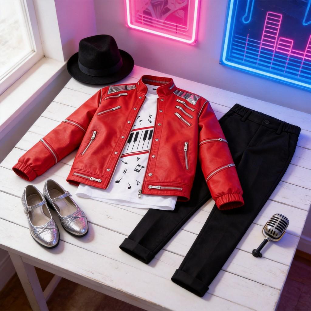 Michael Jackson Performance Costume Threepiece Red Leather Cosplay For Children