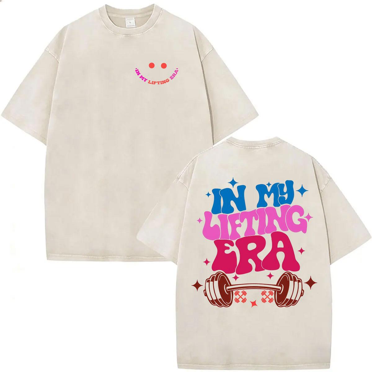 Funny in My Liftin Era Gym Workout Meme T Shirt Vintage Washed Muscle Mommy Gym Women s T-shirt Unisex Harajuku Clothing Tshirts S разноцветный