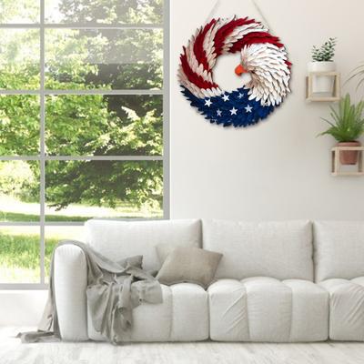 Yousheng Renewed Wings Wreath Independence Day Decoration with Lanyard Easy To Hang Waterproof Door Sign Front Door Ornament