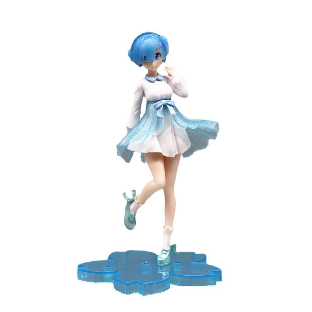 Прекрасная фигурка девушки Рэм из Re:Zero, материал ПВХ, 21,5 см, сине-розовая юбка, стоячая поза синий