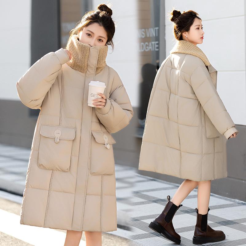 Down Cotton Jacket Women's Mid-length Winter Thickened and Explosive High-end Small Man Padded Jacket Korean Cargo Lamb Wool Cotton Jacket
