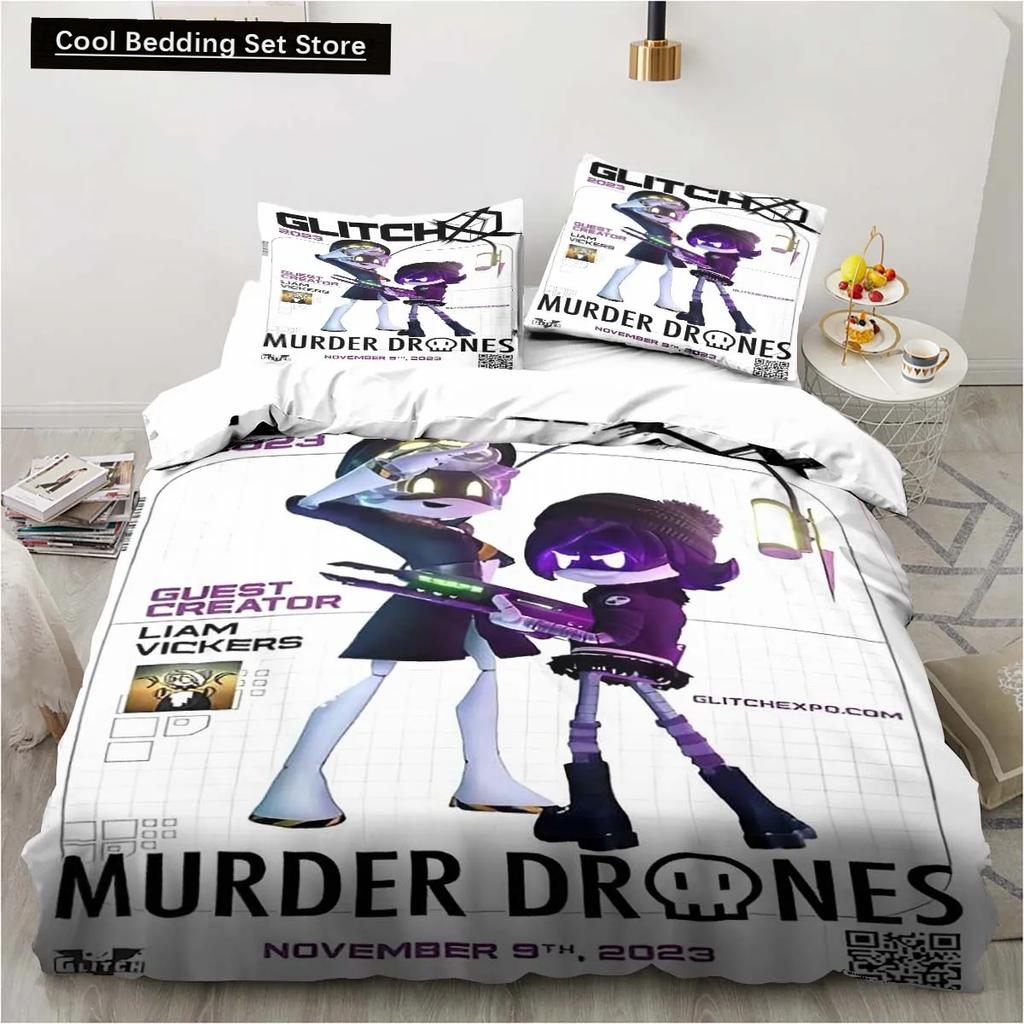 New 3D Print Murder-Drones Cartoon Bedding Set,Duvet Cover Bed Set Quilt Cover Pillowcase,King Queen Twin Size Boys Girls Adults