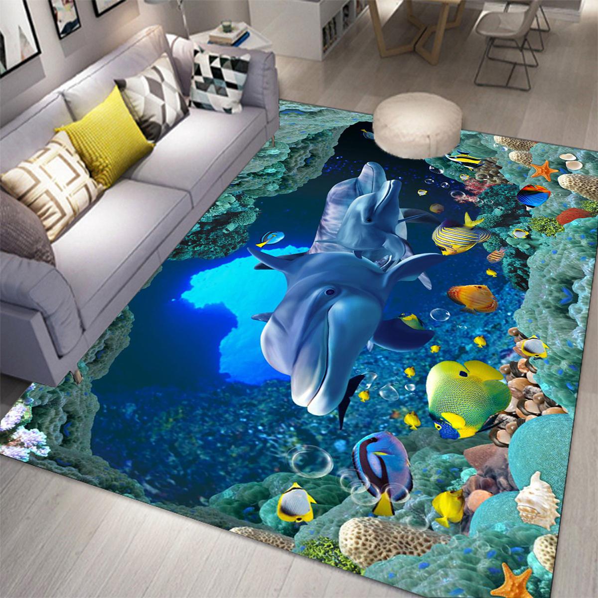 

Ковер Ocean World 3D ковры с дельфинами для гостиной, спальни, декор, ковер, фланелевой домашний напольный коврик, коврики для океана, коврики 40cm x 60cm