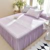 Princess Style Cooling Bed Skirt Set with Ruffled Lace Bedspread - Ice Silk Bean Mat for Summer