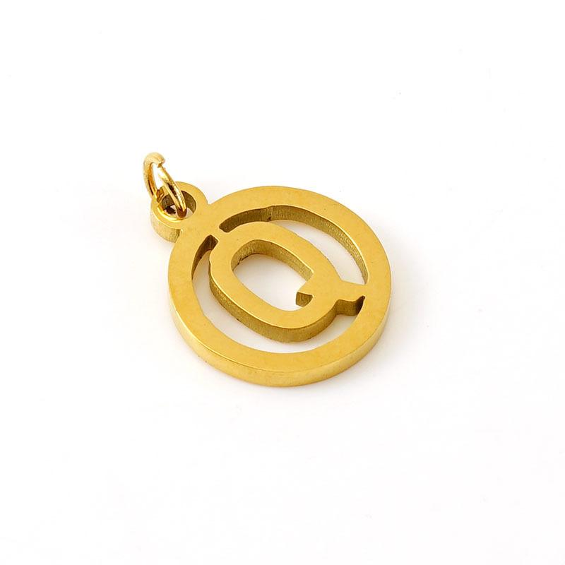 Englischer Buchstabe DIY Anhänger, modischer Edelstahl runder Doppelkreis hohler Buchstaben Halskettenanhänger
