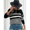 Womens Striped Color Block Crew Neck Loose Long Sleeve Knit Sweater