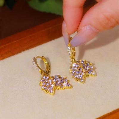Niche Design Retro Super Flash Full Diamond Leaf Earrings Ear Buckles Women, Fashionable Versatile Earrings Temperament Earrings