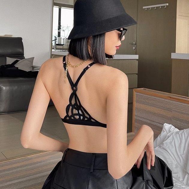 French Sexy Back Underwear Women's Big Breasts Show Small Large Size Underwear Thin Mesh Embroidery No Steel Ring Bra