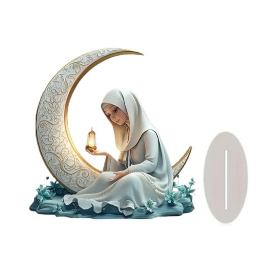 Yousheng Eid Mubarak Acrylic Ornament 2D Crescent Moon Lantern Tabletop Centerpiece Ramadan Mubarak Sign for Home Islamic Party Supplies Eid Gifts