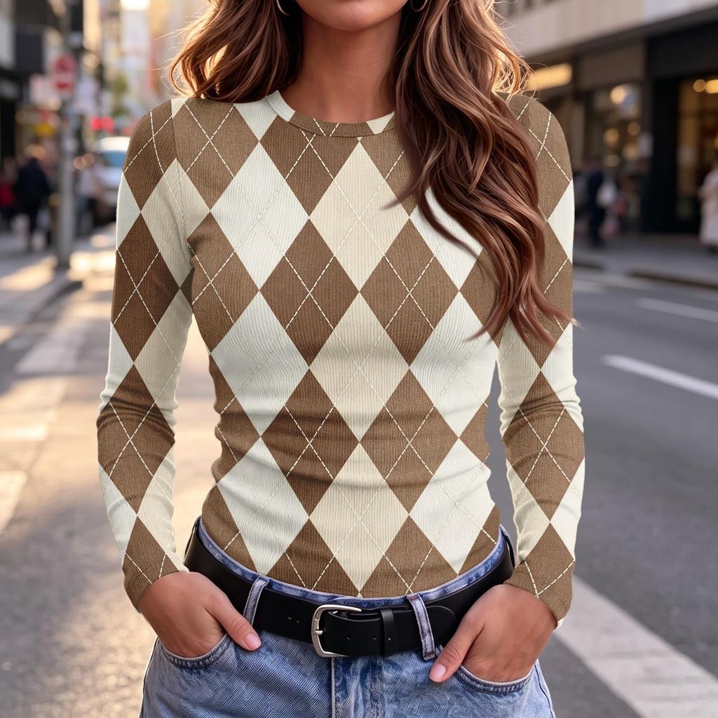 Women's Slim Fit Long Sleeve Round Neck T-Shirt Casual Basic Top for Everyday Wear