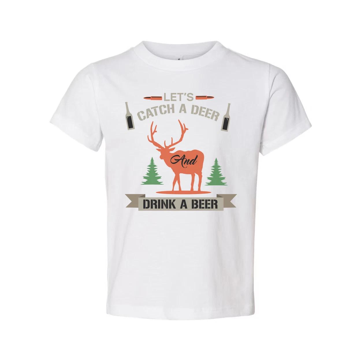 Hunting Themed Unisex T Shirt With Deer Silhouette Trees And Beer Banner Graphic 2XL