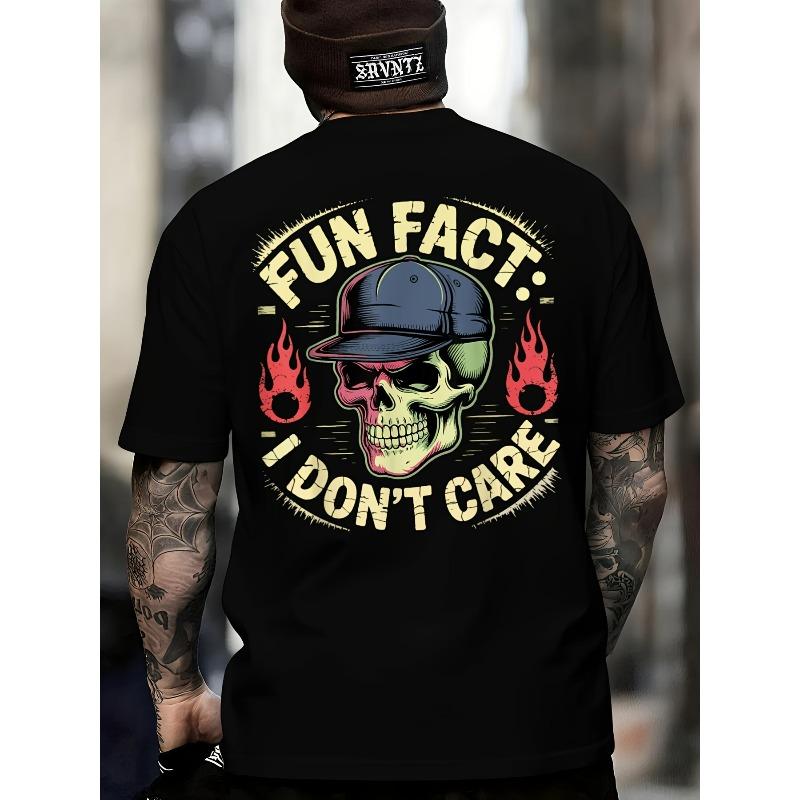 

European sizes Men S Black T-Shirt with Bold It Doesn t Matter Skull Front and Flame Back Print 4XL