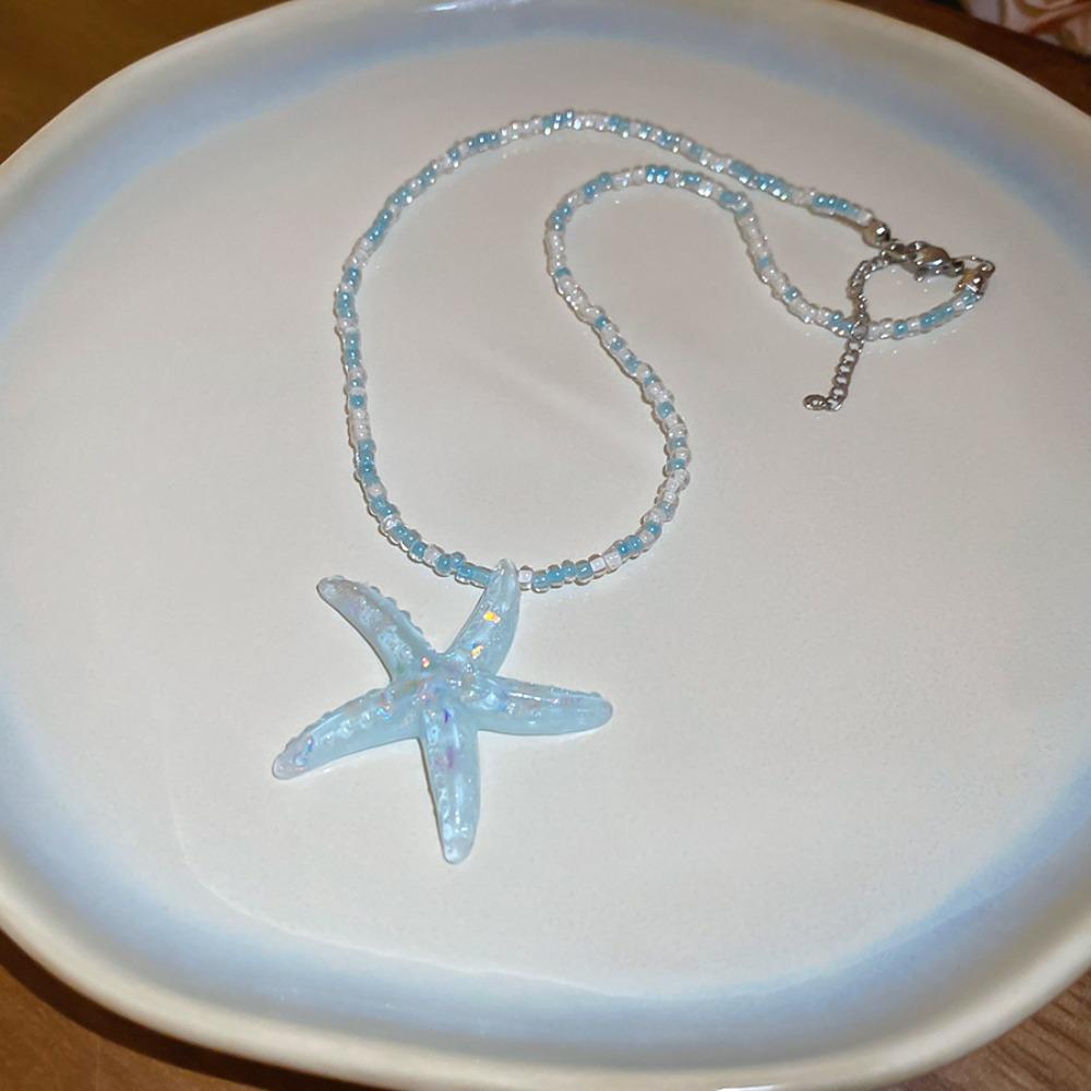Bohemian Starfish Beaded Necklace Rice Beads Starfish Starfish Rice Beads Chain Beach