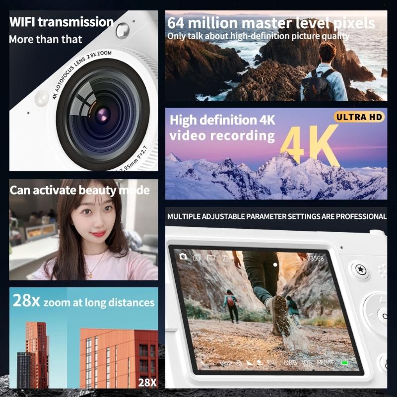 4K Digital Camera With 64MP Sensors WiFi Connection Camera For Quality Photography Video Recording 3600mAh Battery