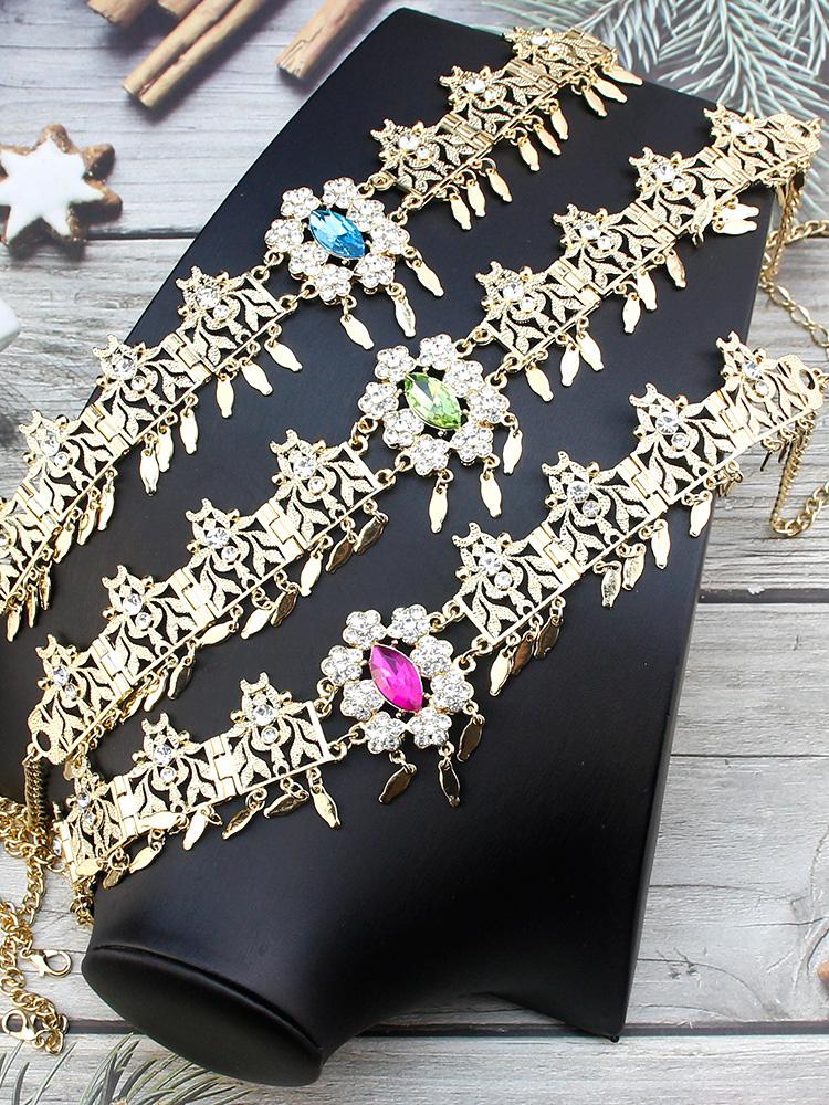 Corrente de testa, coroa de noiva, joias femininas, utensílios de cabelo, cor dourada, cristal árabe, faixa de cabelo